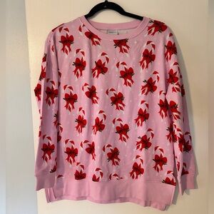 NWT Bums & Roses Christmas Candy Cane and Bow Sweatshirt, Size XS